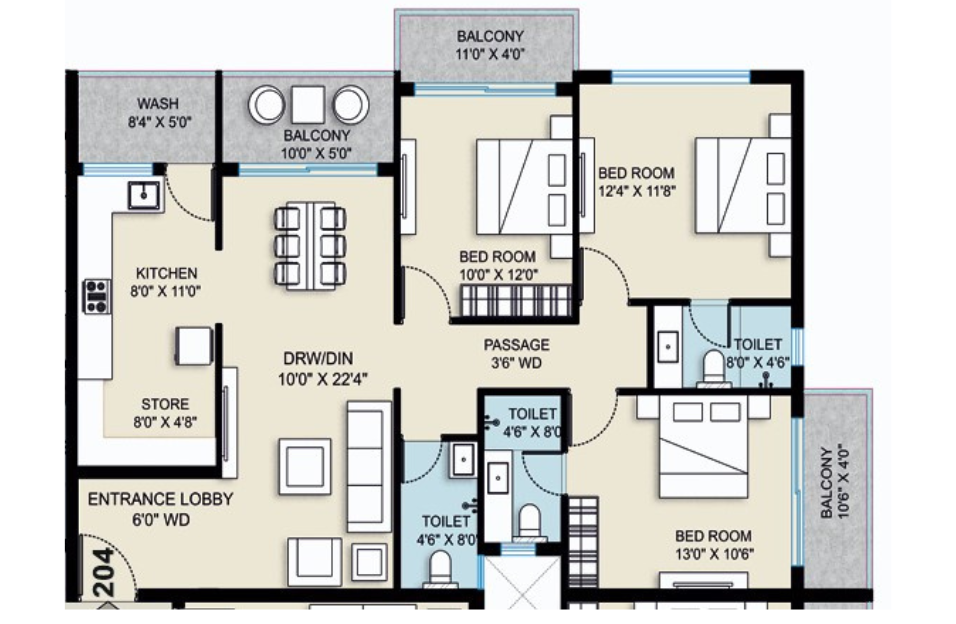 Click me 3BHK Floor Plan
